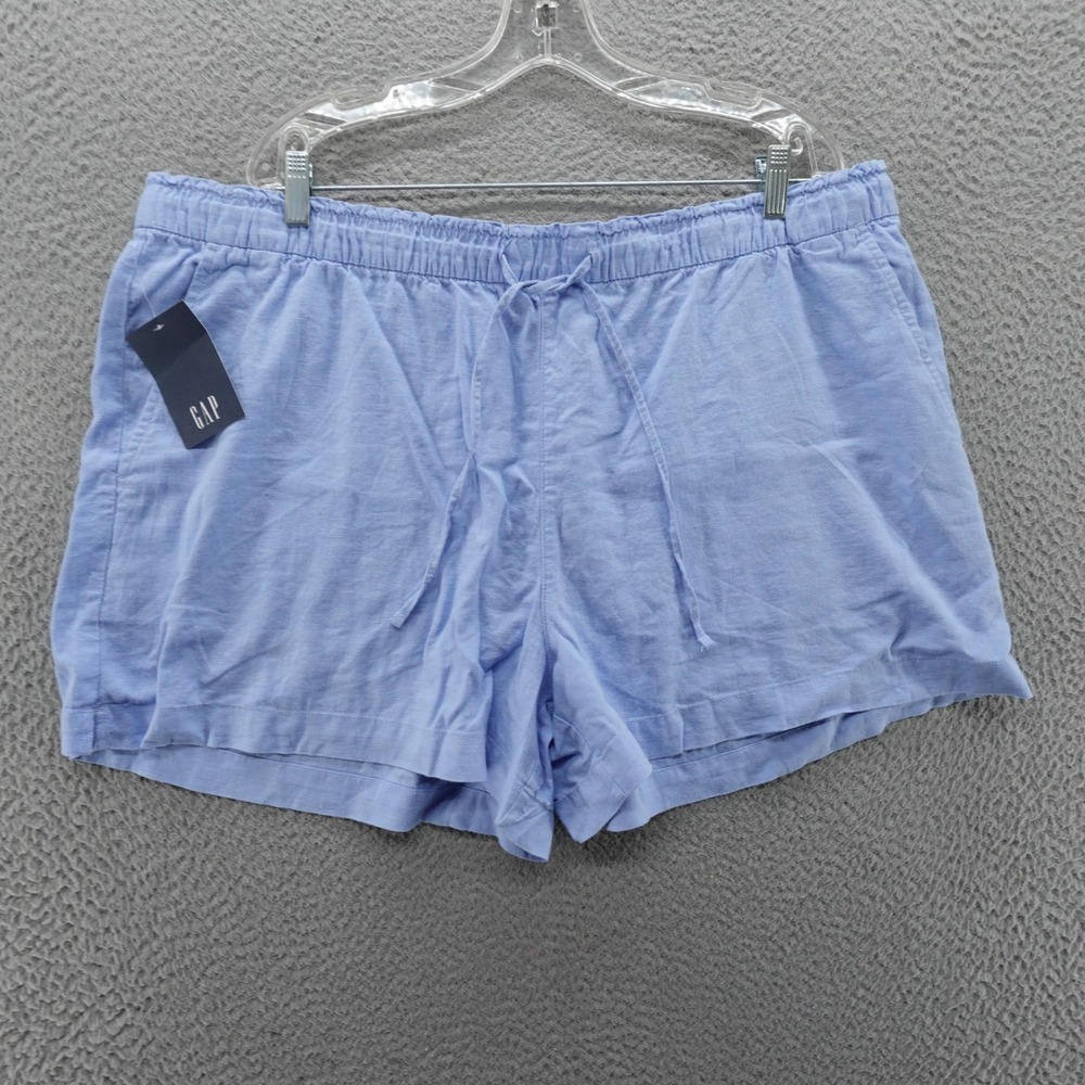 Gap Womens XXL Blue Linen Blend Pull On Shorts Elastic Waist Drawstring NEW
